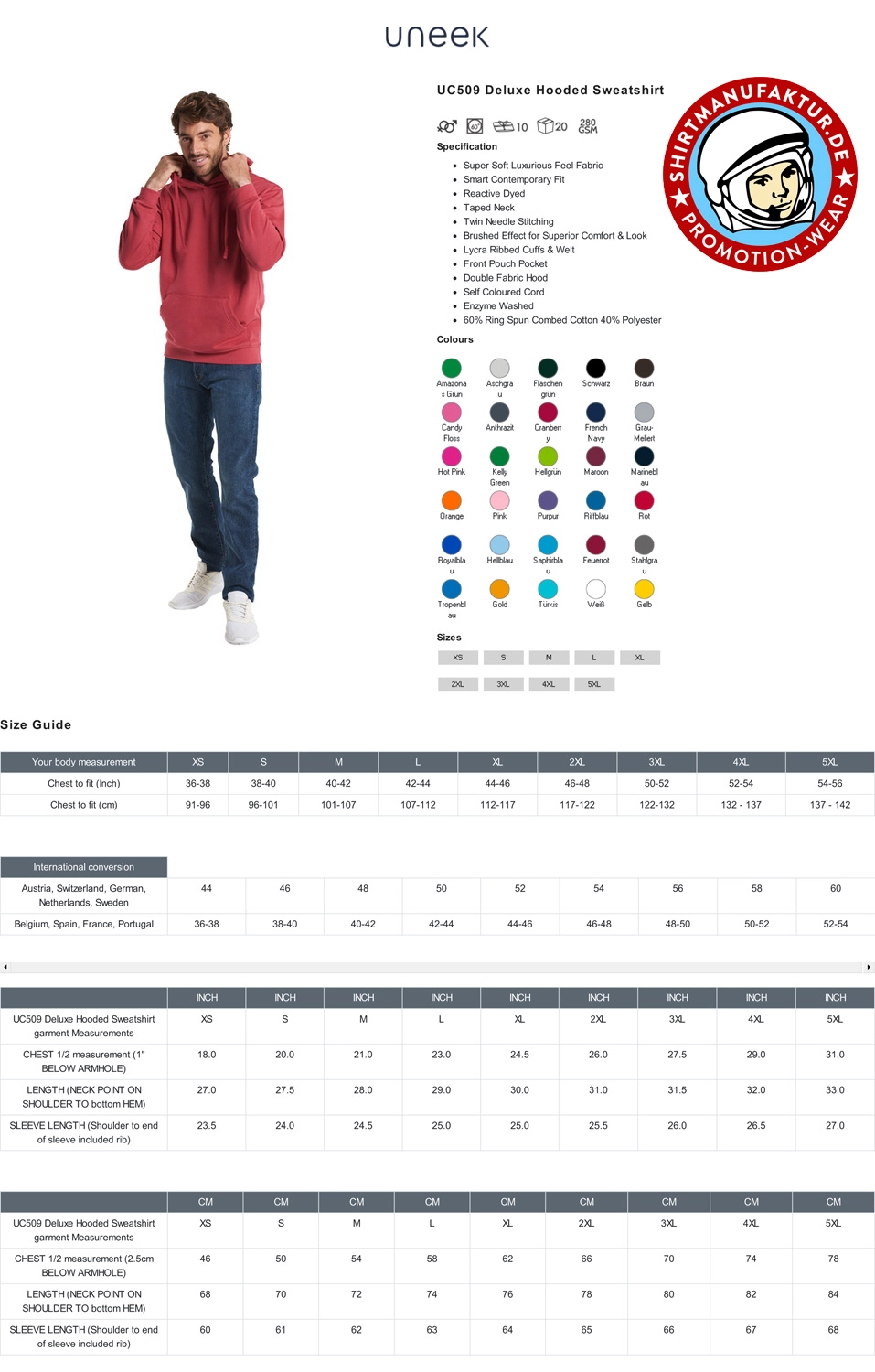 Uneek Deluxe Hooded Sweatshirt