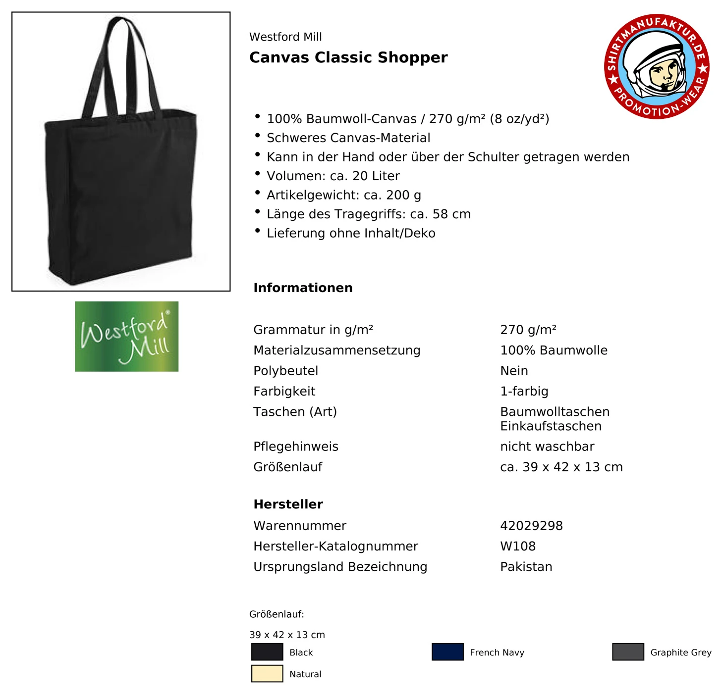 Westford Mill Canvas Classic Shopper
