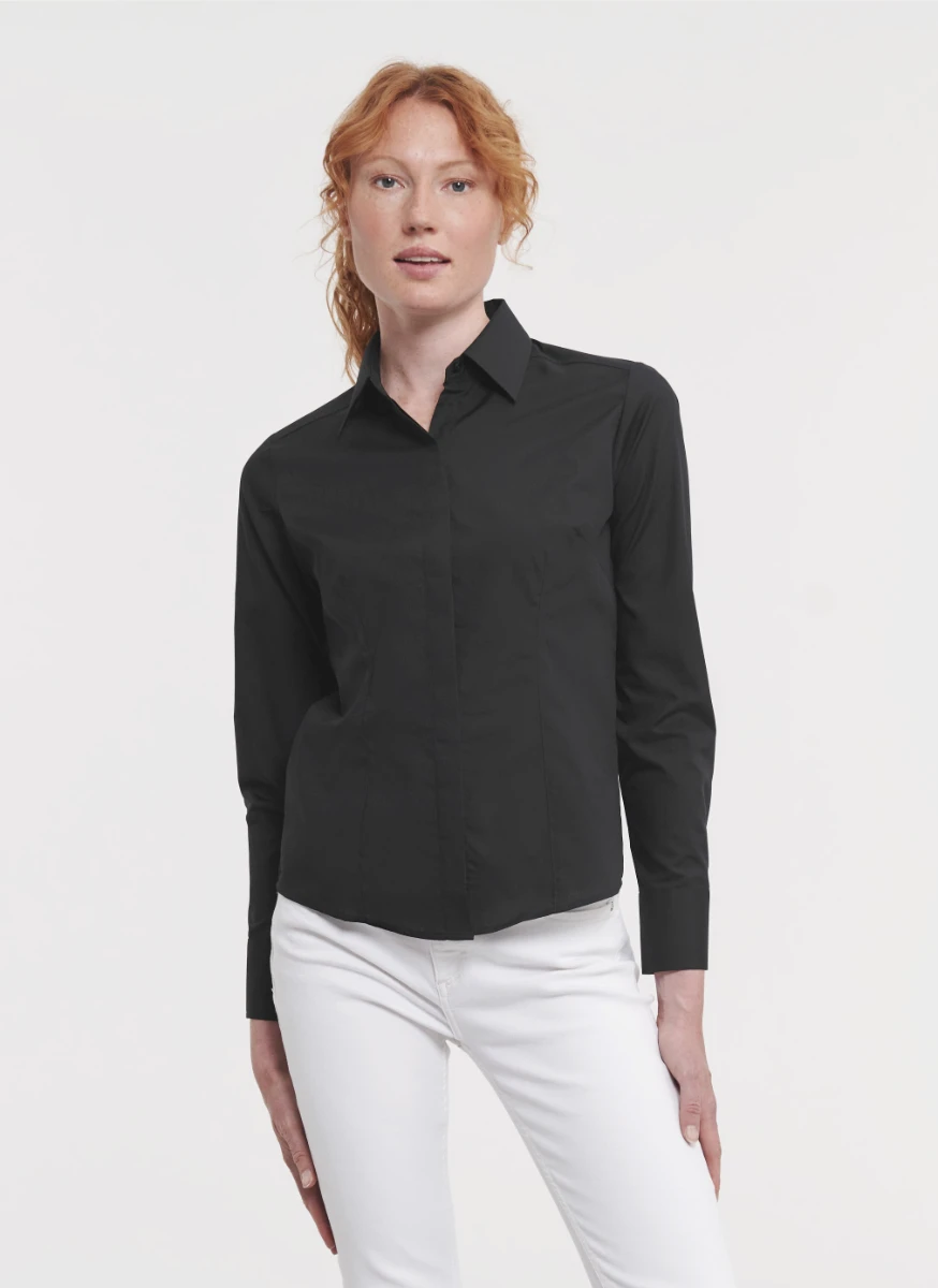 Russell Ladies Poly-Cotton Fitted Longsleeve Poplin Blouse