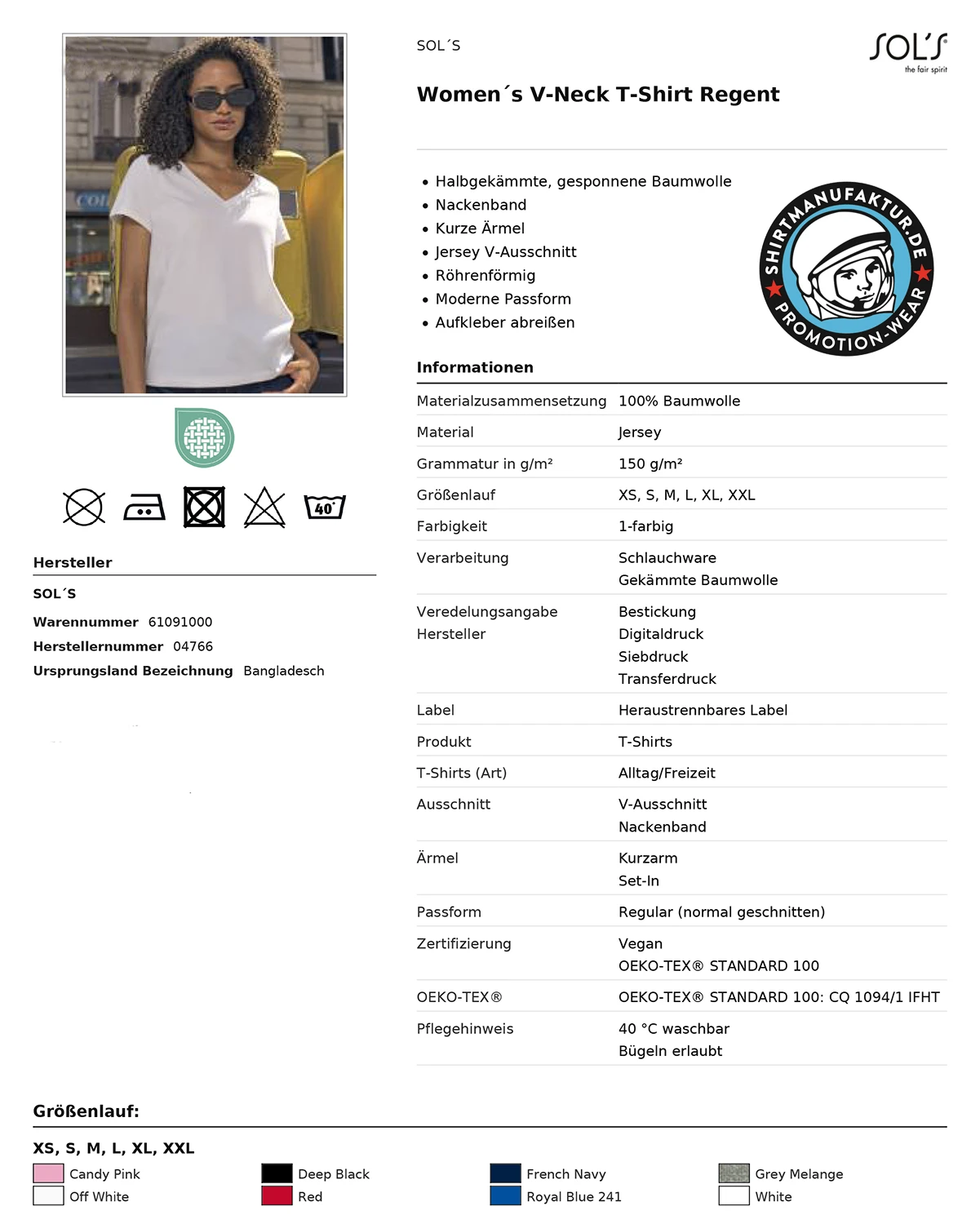 Sol's Womens Regent V-Neck T-Shirt