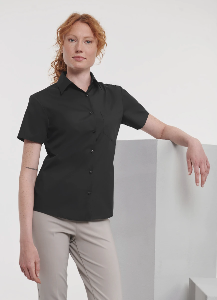 Russell Ladies Short Sleeve Poly-Cotton Poplin Blouse