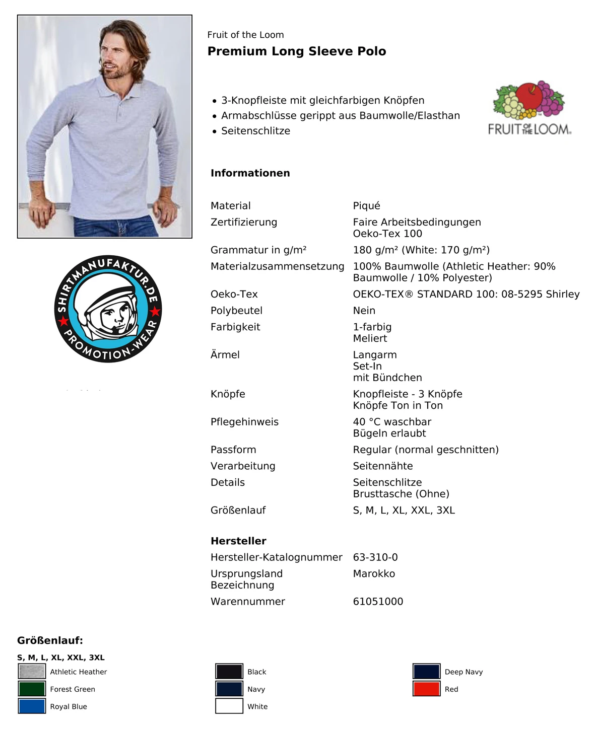 Fruit of the Loom Premium Longsleeve Polo