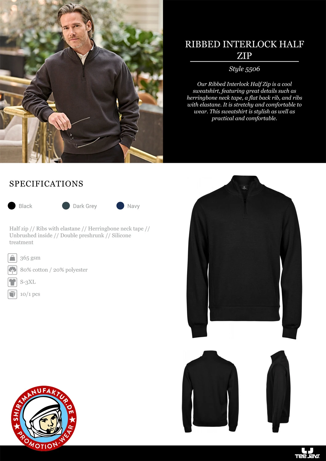 Tee Jays Ribbed Interlock Half Zip