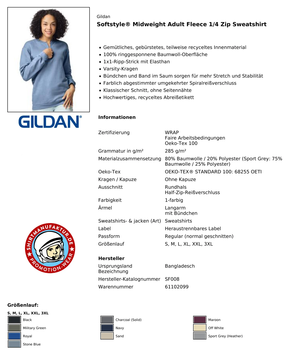 Gildan Softstyle Midweight Fleece 1/4 Zip Sweatshirt