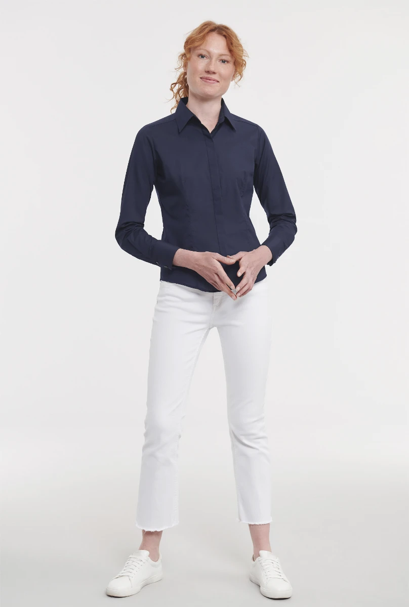 Russell Ladies Poly-Cotton Fitted Longsleeve Poplin Blouse