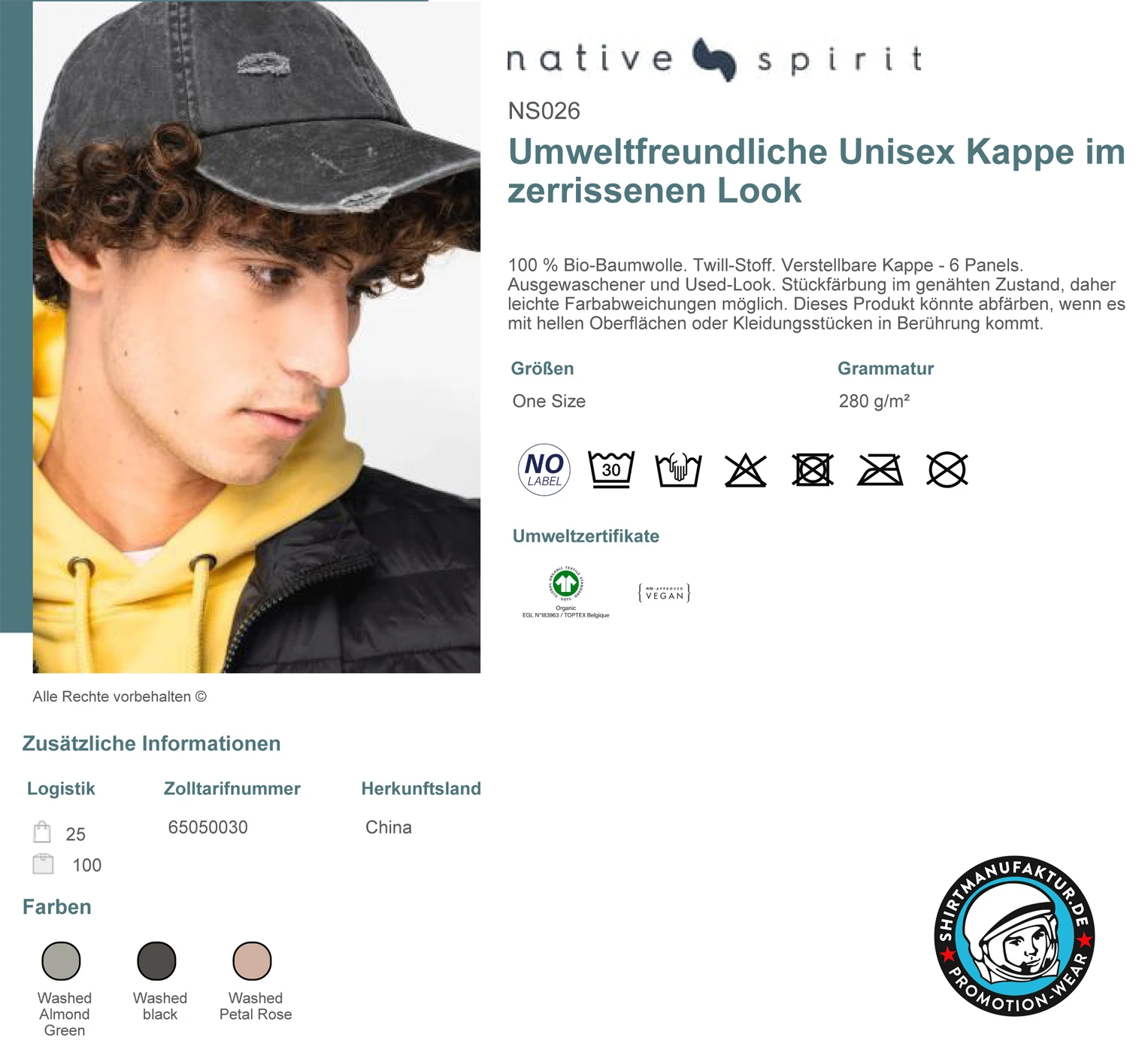 Native Spirit Organic 6-Panel Cap Torn Look