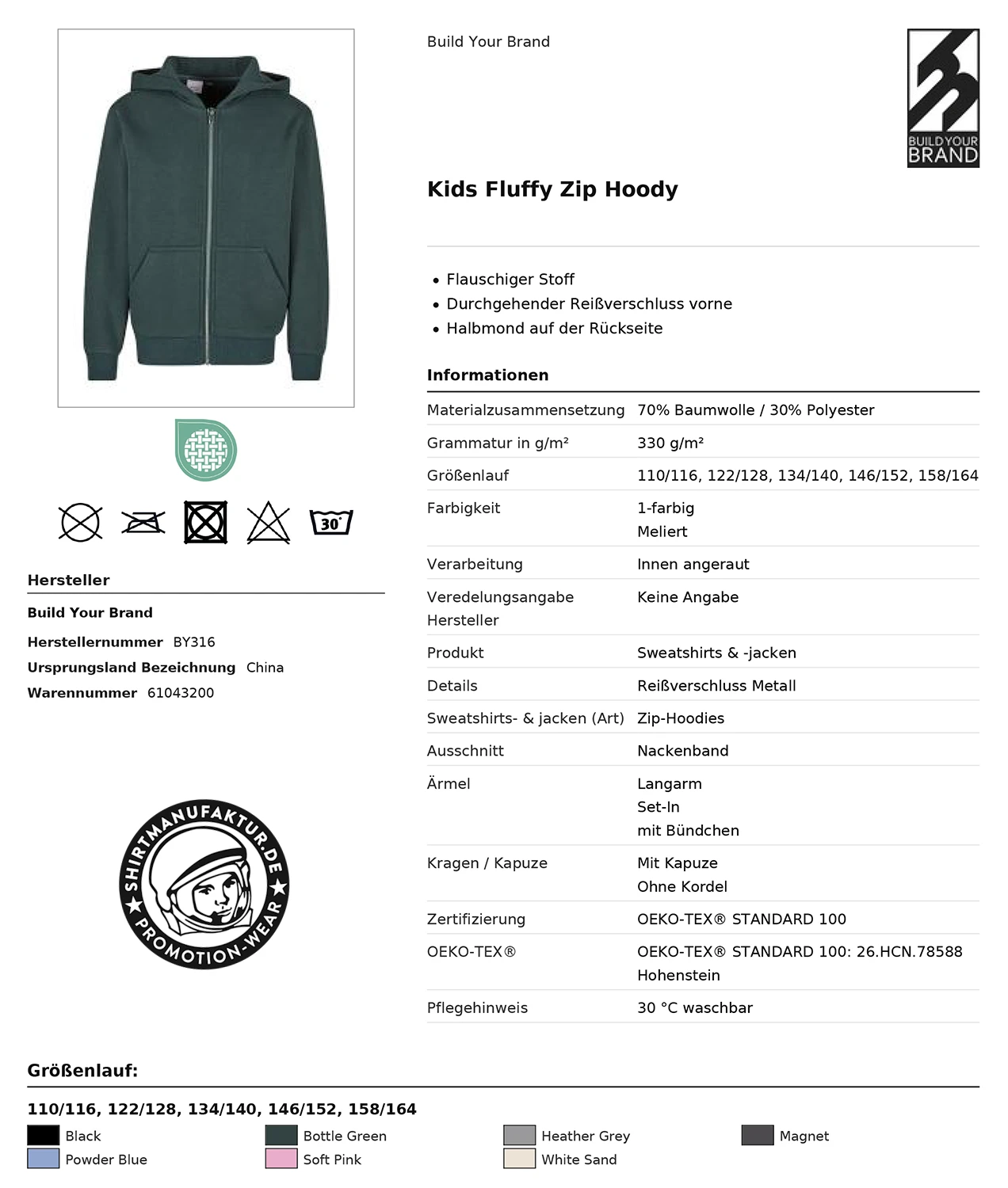 Build Your Brand Kids Fluffy Zip Hoodie