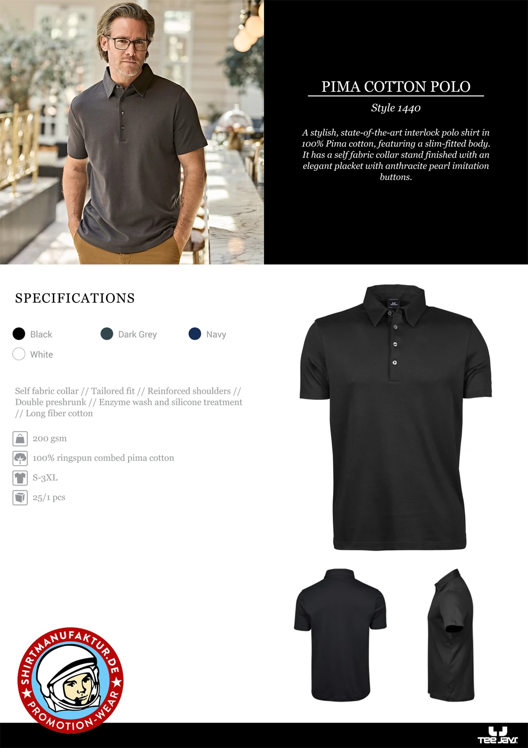 Tee Jays Mens Pima-Cotton Polo