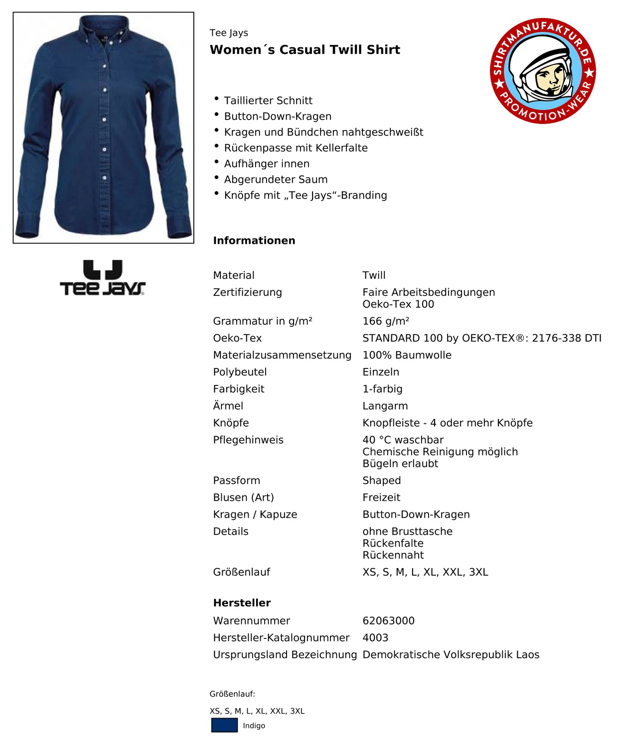 Tee Jays Womens Casual Twill Blouse