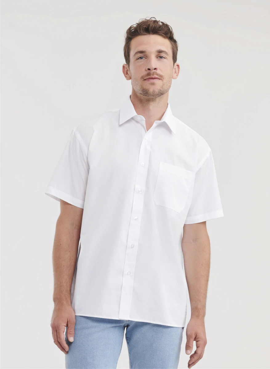 Russell Mens Short Sleeve Poly-Cotton Poplin Shirt