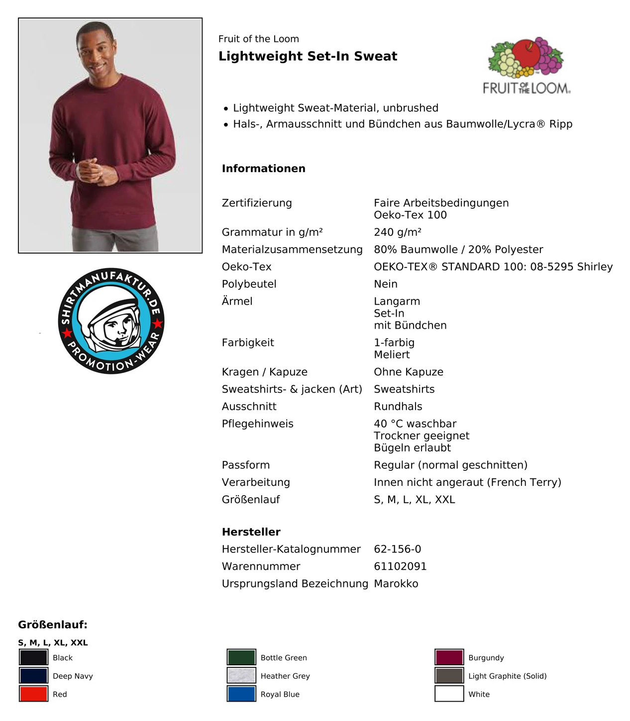 Fruit of the Loom Lightweight Set-In Sweat