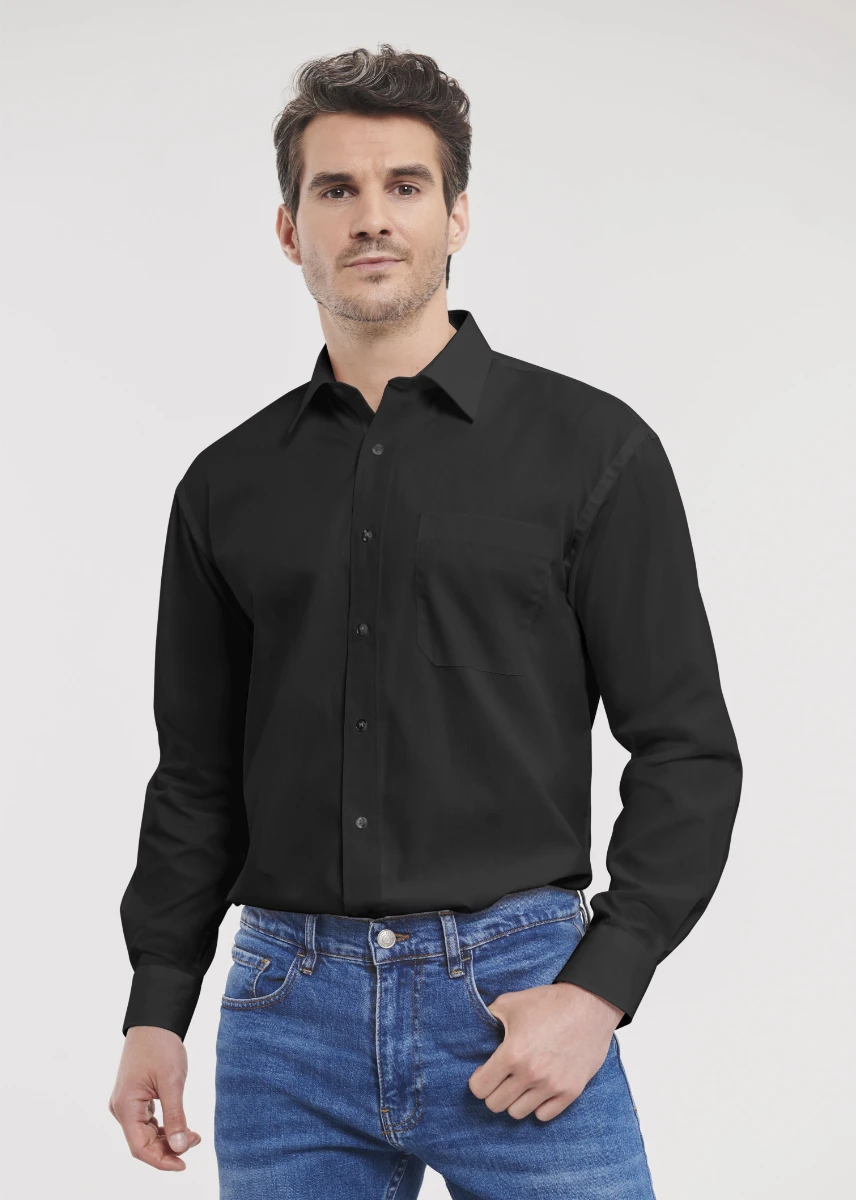 Russell Mens Pure Cotton Longsleeve Poplin Shirt