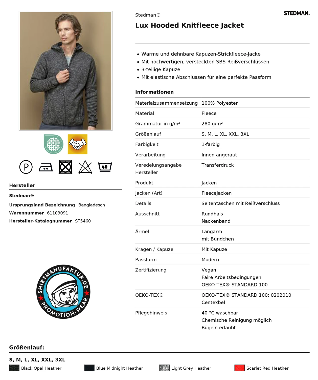 Stedman Lux Hooded Knitfleece Jacket