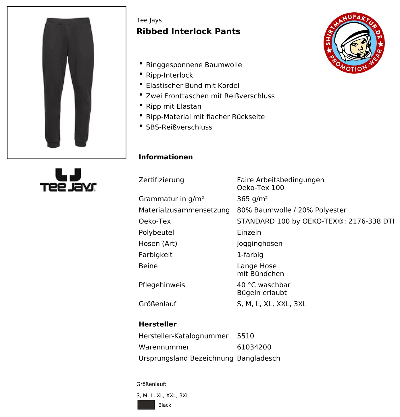 Tee Jays Ribbed Interlock Pants