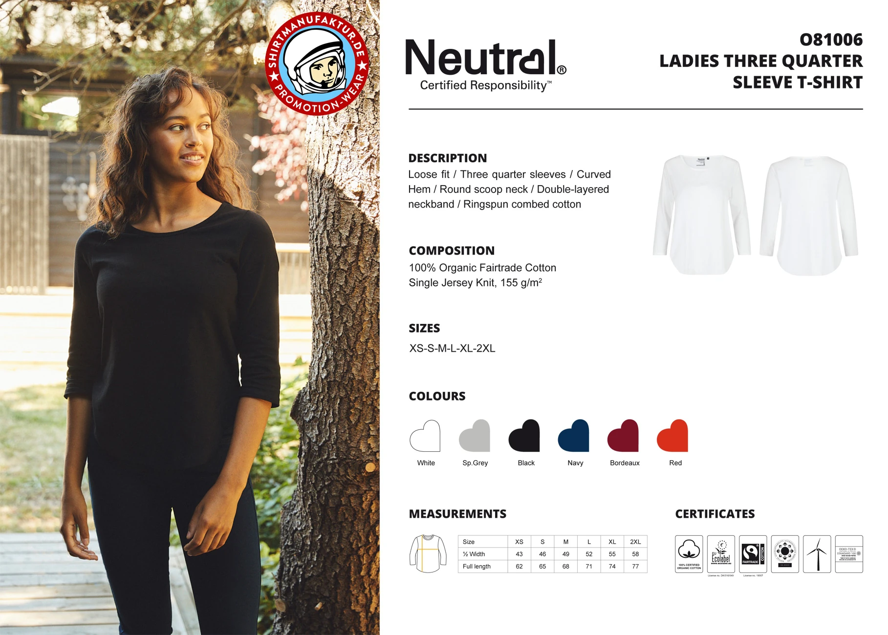 Neutral Ladies 3/4 Sleeve T-Shirt