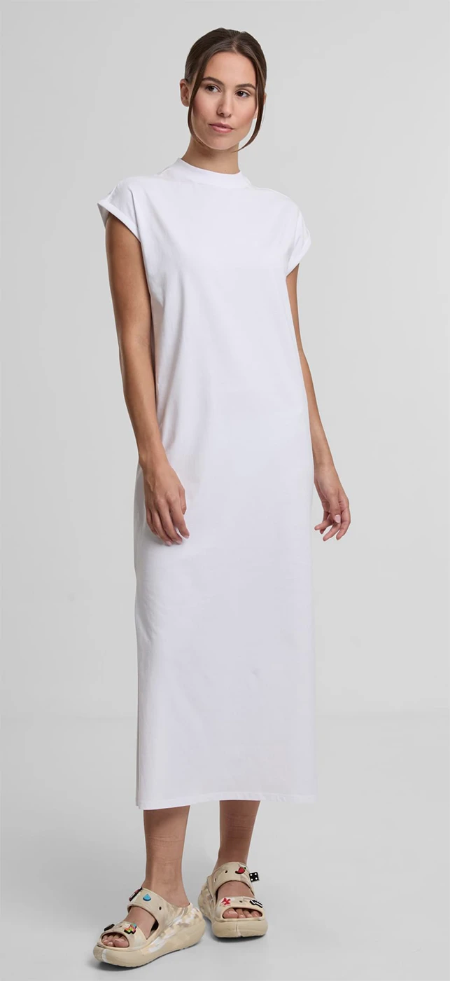 Build Your Brand Ladies Long Extended Shoulder Dress