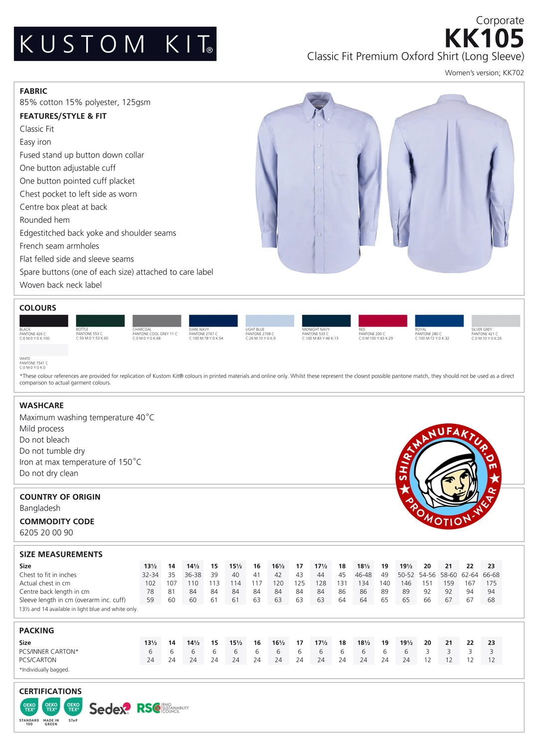 Kustom Kit Premium Oxford Shirt Longsleeve