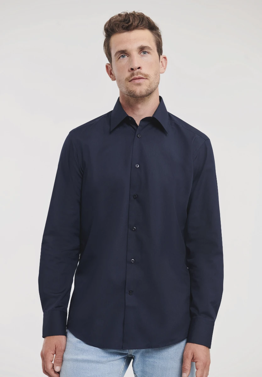 Russell Mens Poly-Cotton Tailored Longsleeve Poplin Shirt