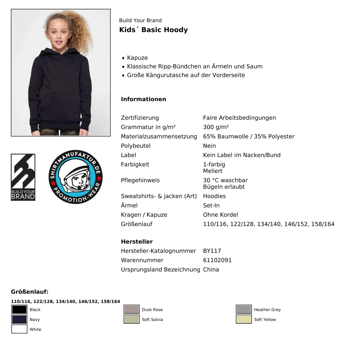 Build Your Brand Kids Basic Hoody