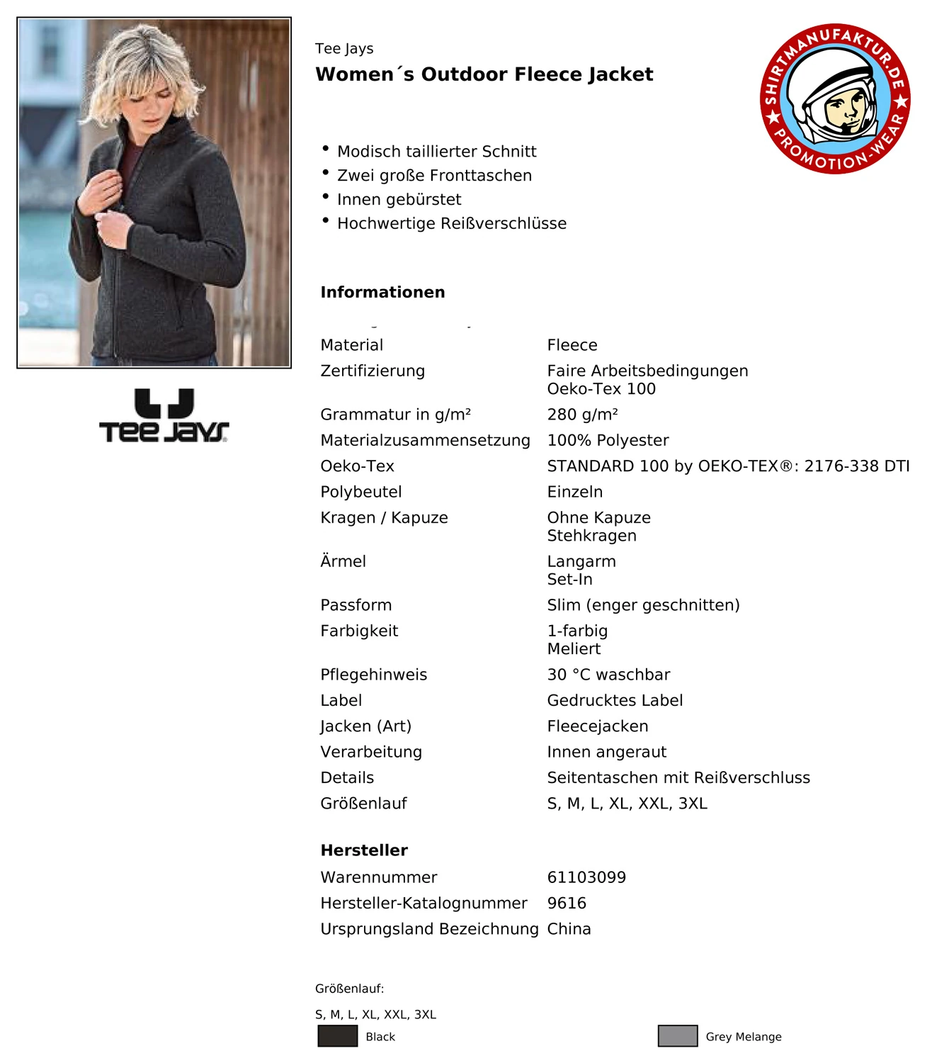 Tee Jays Womens Outdoor Fleece Jacket