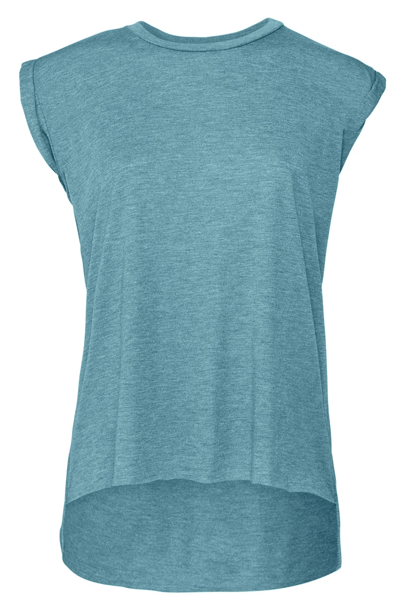 Bella Womens Flowy Muscle Tee With Rolled Cuff