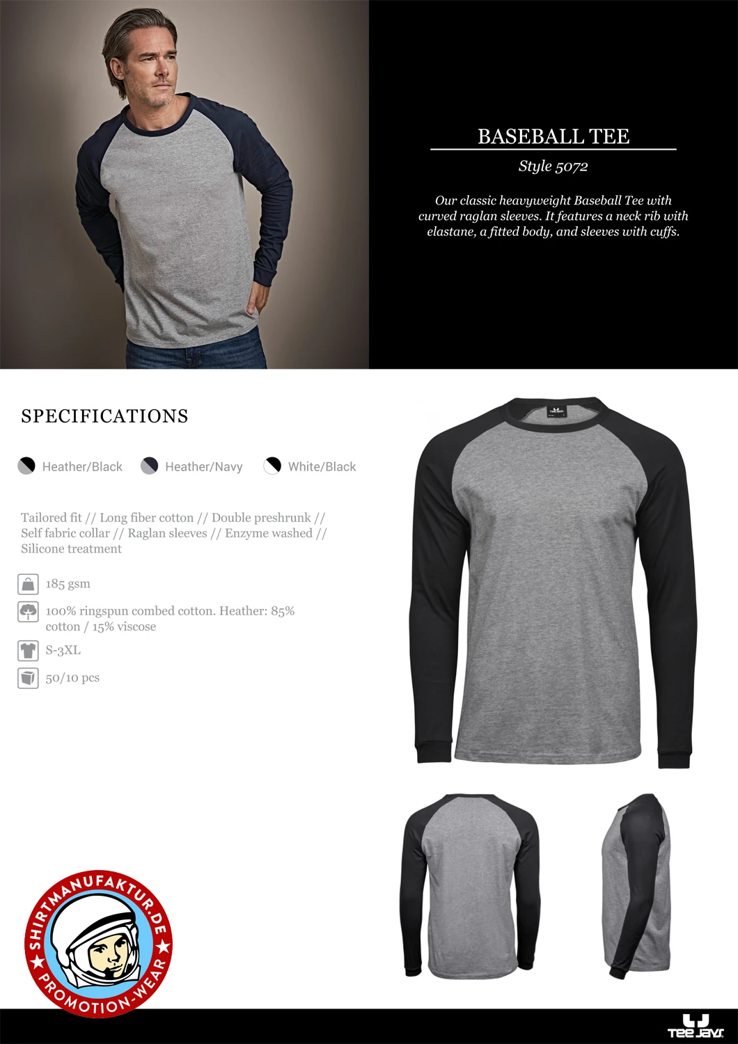 Tee Jays Mens Baseball Tee