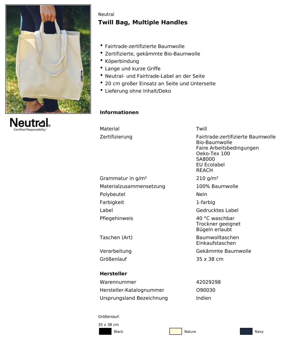 Neutral Twill Bag Multiple Handles