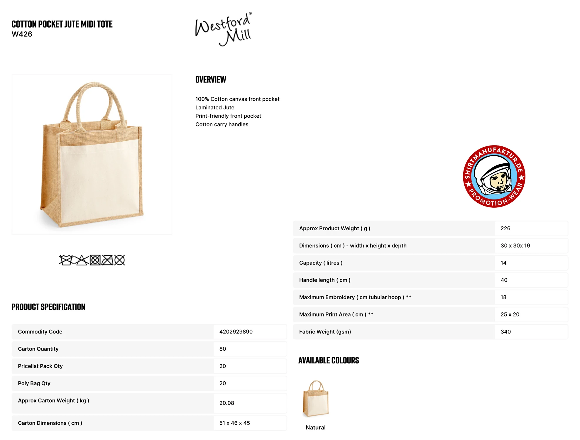 Westford Mill Cotton Pocket Jute Midi Bag
