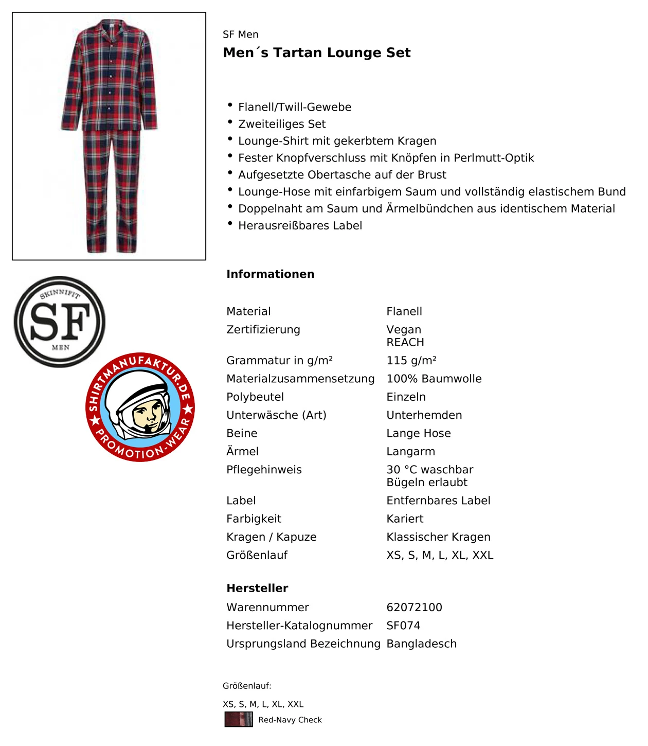 SkinniFit Mens Tartan Lounge Set