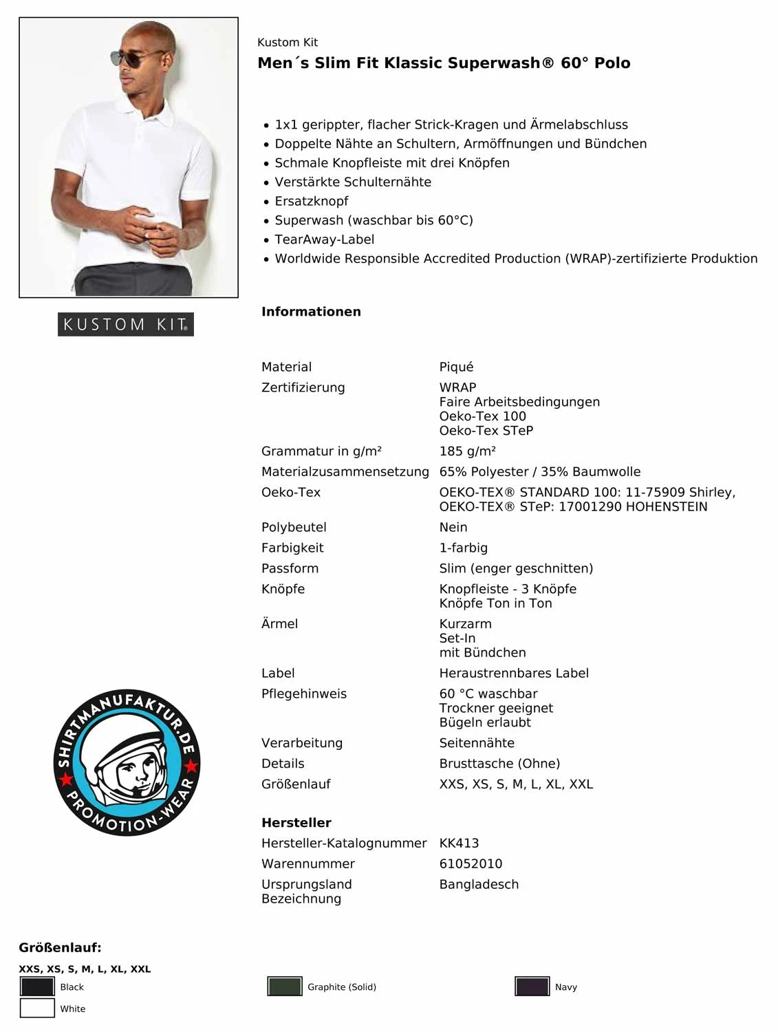Kustom Kit Klassic Slim Fit Polo