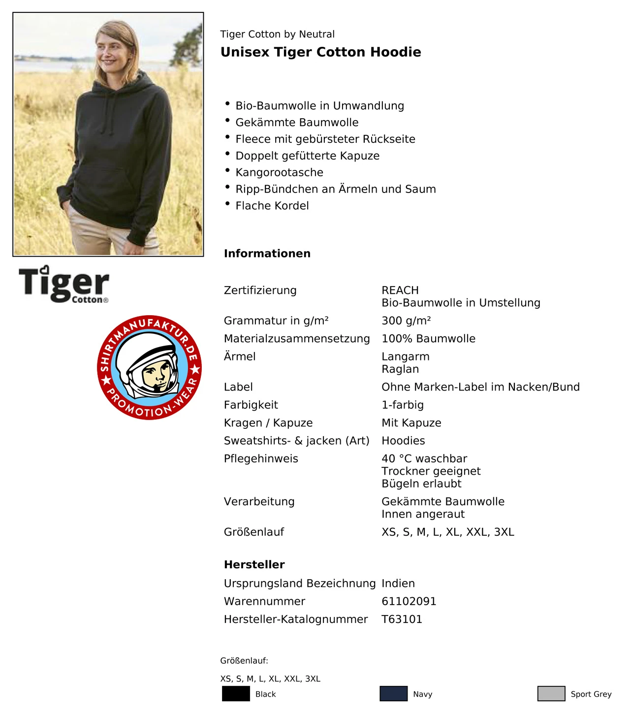 Neutral Unisex Tiger Cotton Hoodie