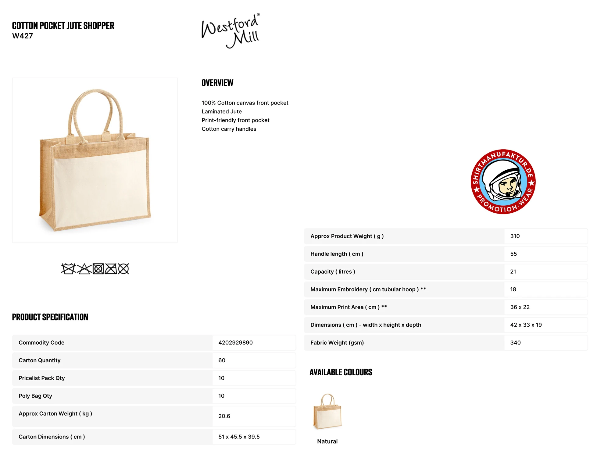 Westford Mill Cotton Pocket Jute Shopper