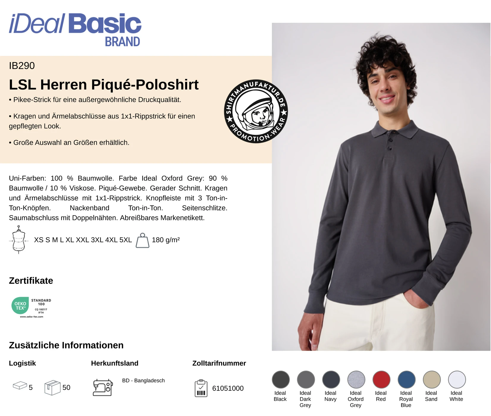 Ideal Basic Mens Longsleeve Piqué 180 Polo