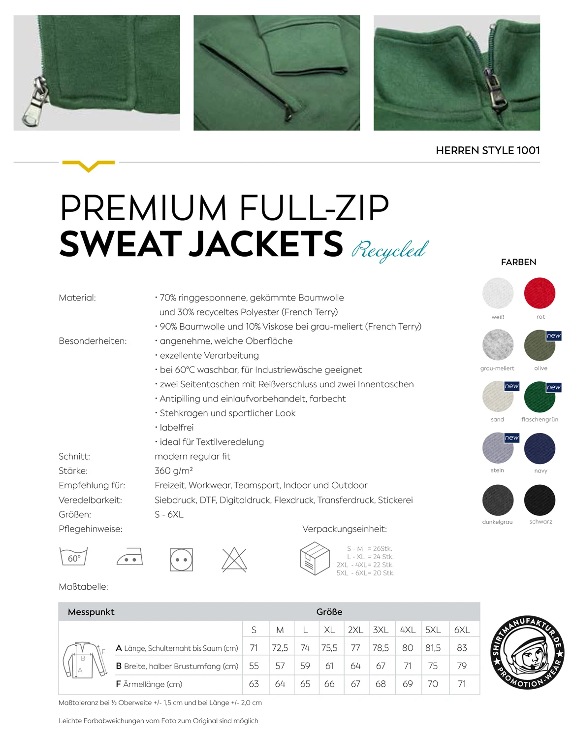 HRM Mens Premium Sweat Jacket