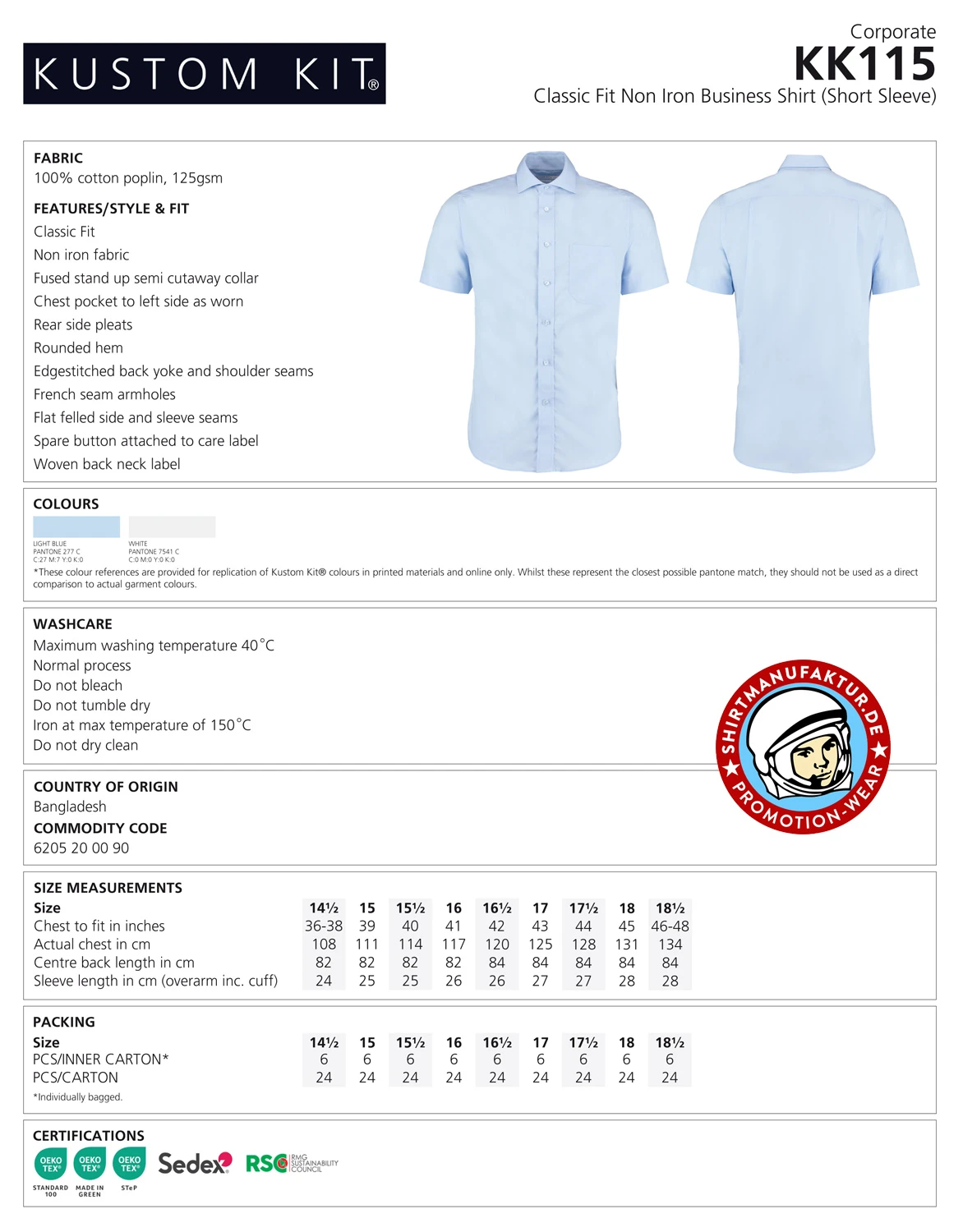 Kustom Kit Classic Fit Non Iron Shirt