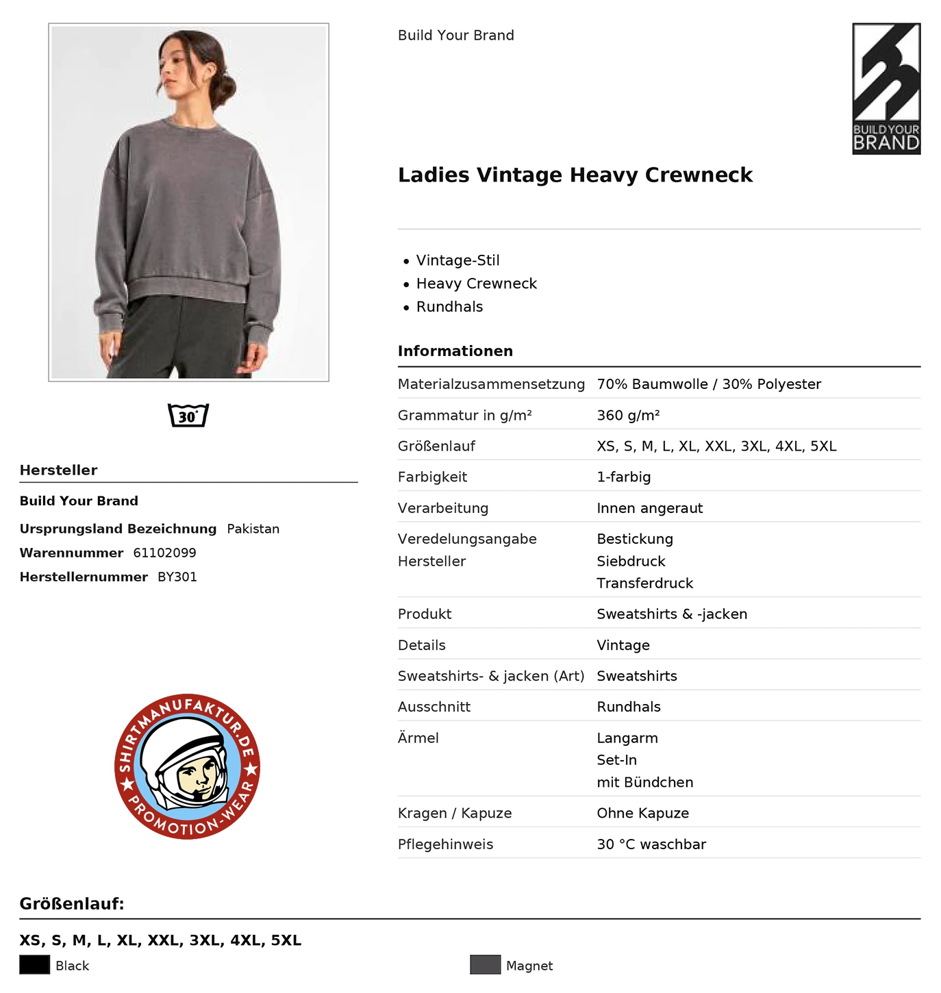Build Your Brand Ladies Vintage Heavy Crewneck