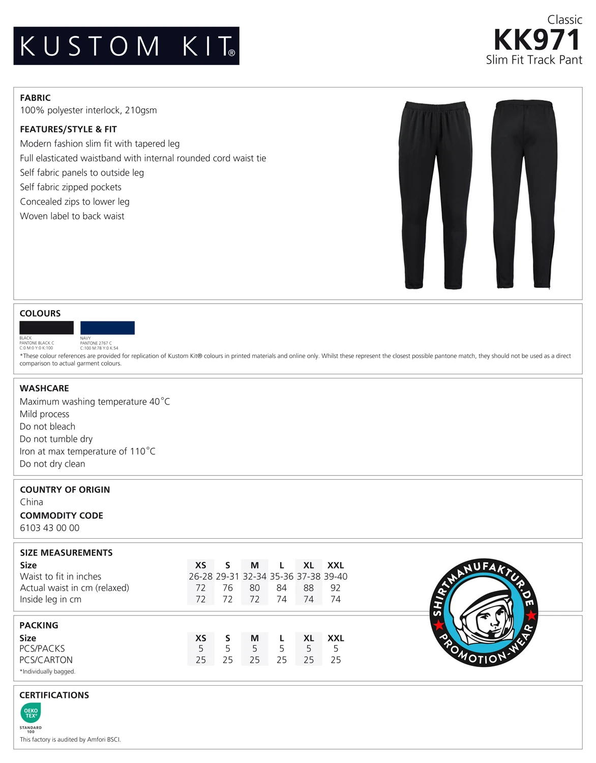 Kustom Kit Slim Fit Track Pant
