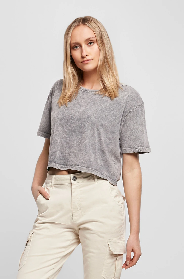 Build Your Brand Ladies Acid Washed Cropped Tee