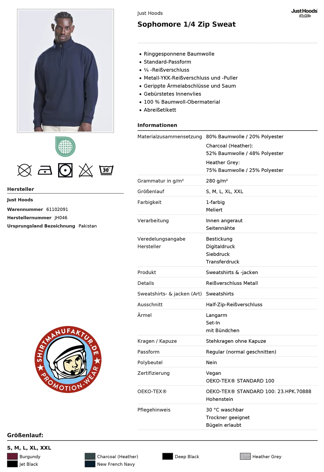 Just Hoods Sophomore 1/4 Zip Sweat Just Hoods Sophomore 1/4 Zip Sweat