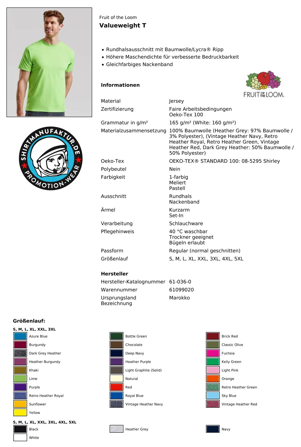 Fruit of the Loom Valueweight T
