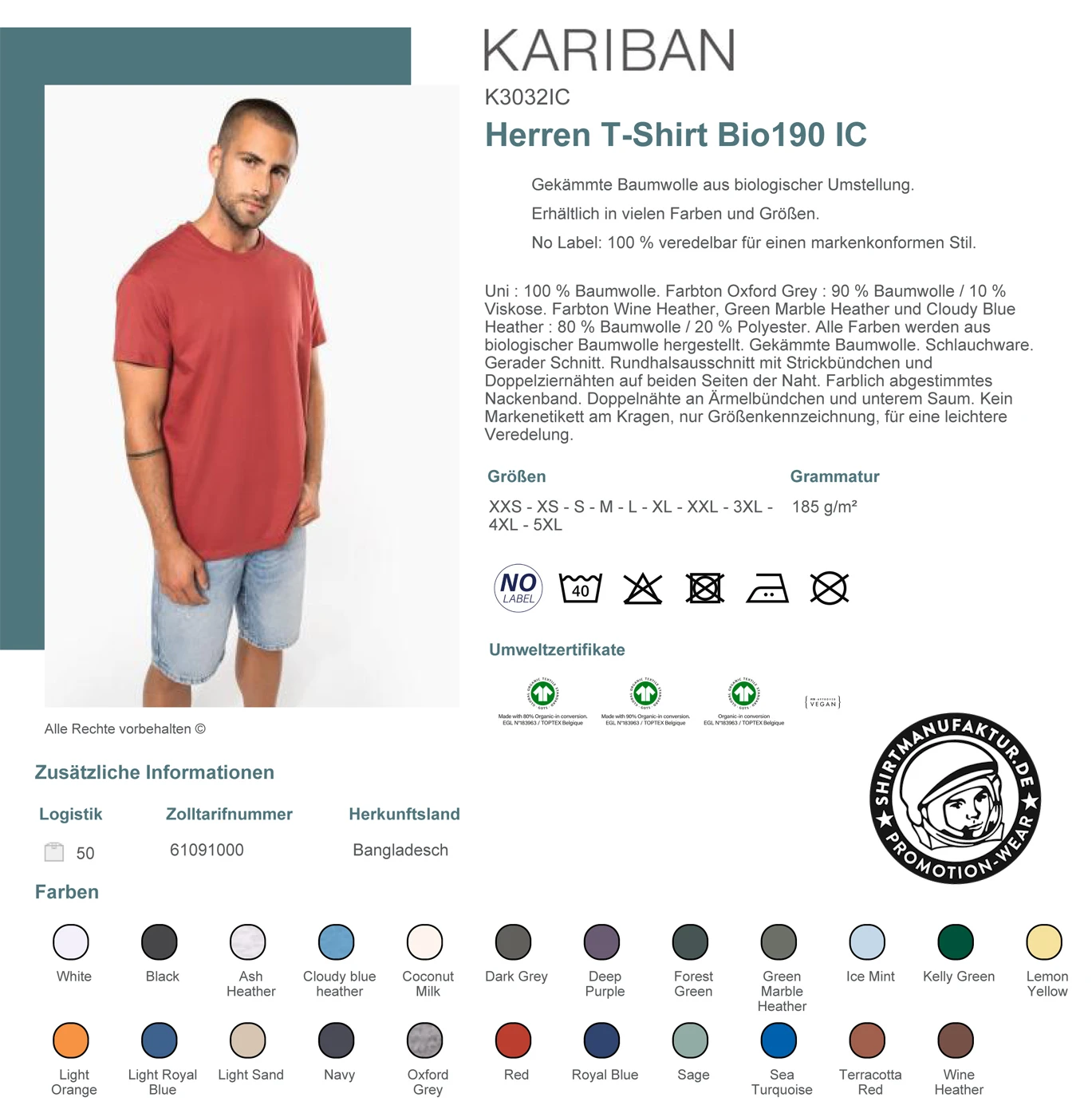 Kariban Organic T-Shirt 190 IC