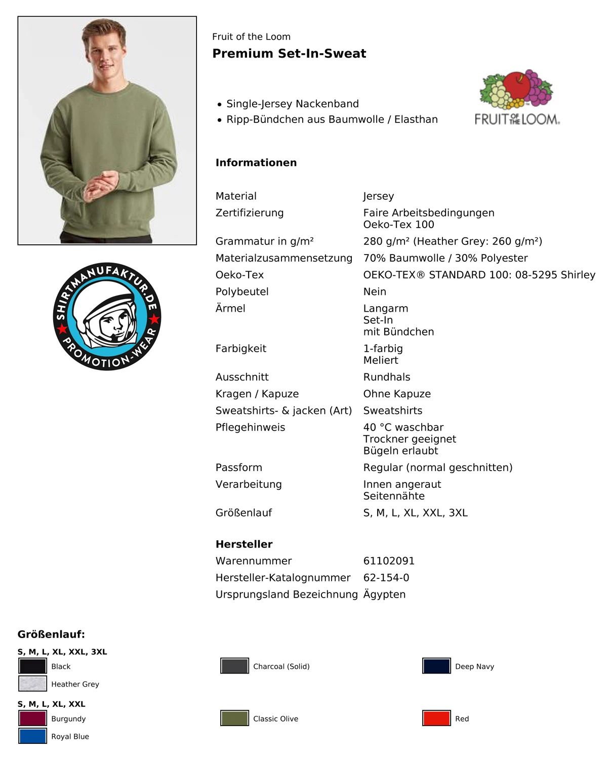 Fruit of the Loom Premium Set-In Sweat