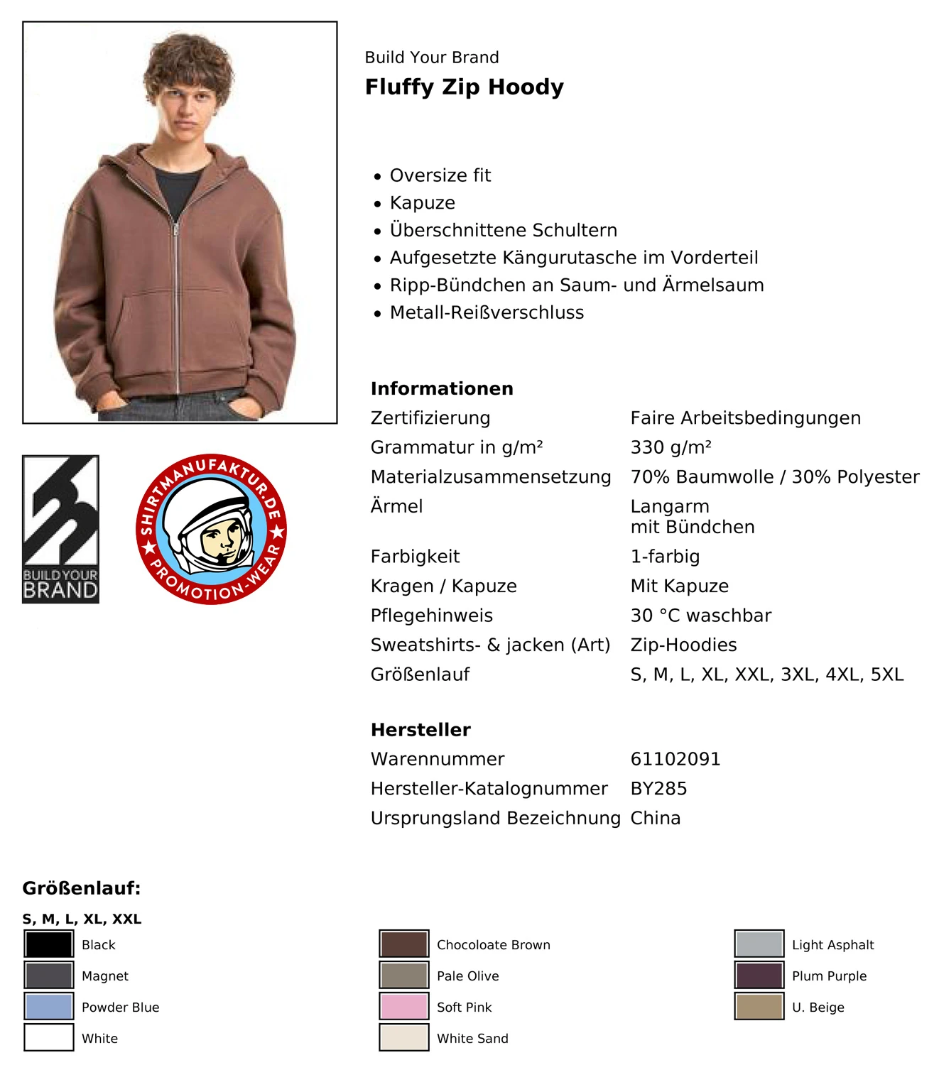 Build Your Brand Fluffy Zip Hoody