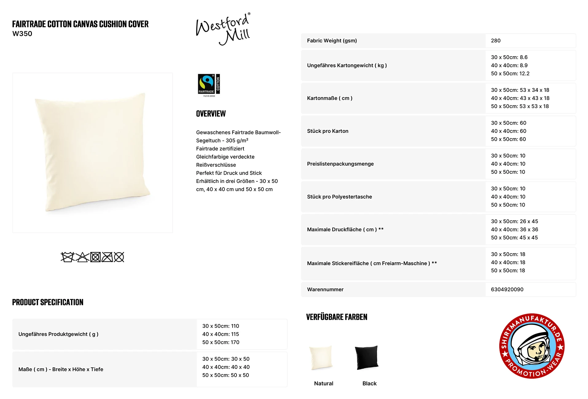 Westford Mill Fairtrade Cotton Canvas Cushion Cover