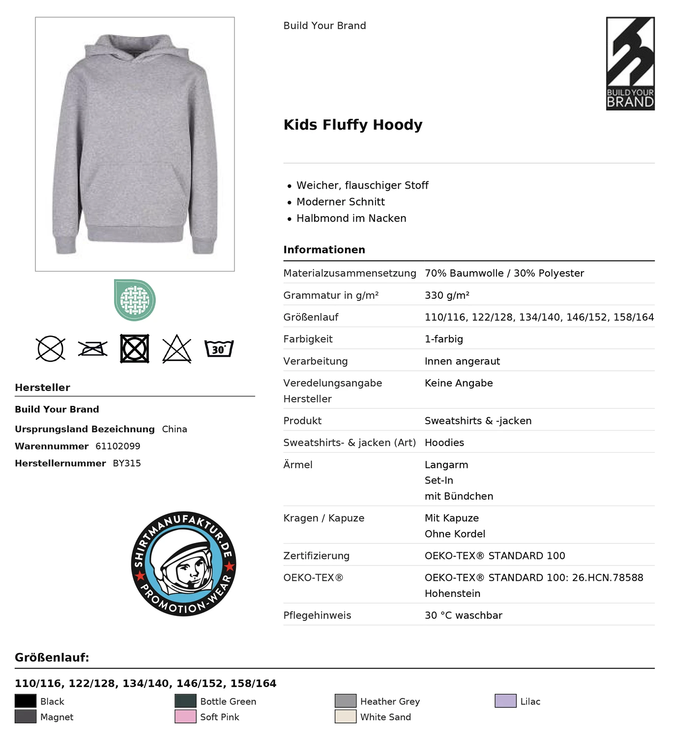 Build Your Brand Kids Fluffy Hoodie