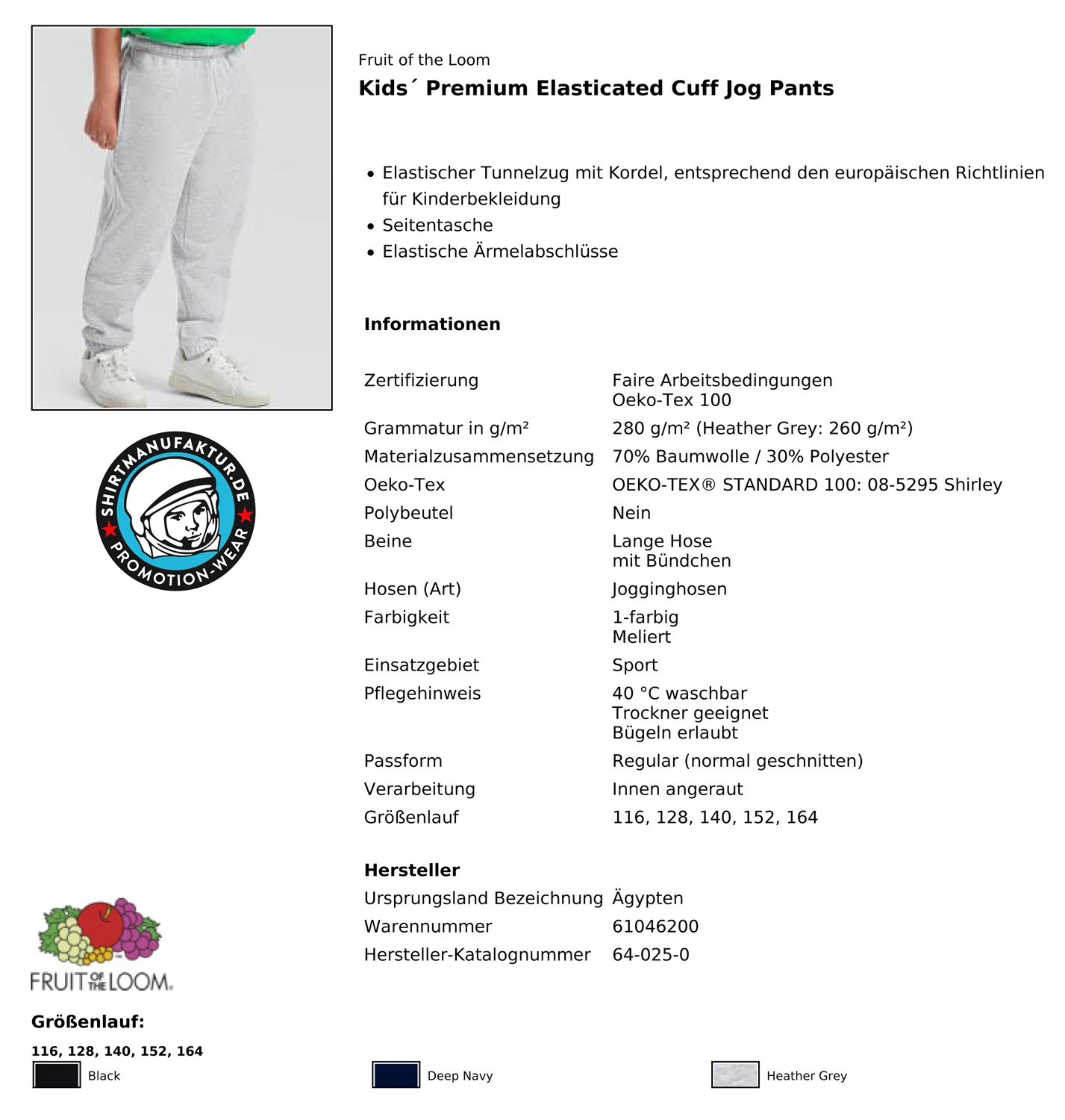 Fruit of the Loom Kids Premium Elasticated Cuff Jog Pants