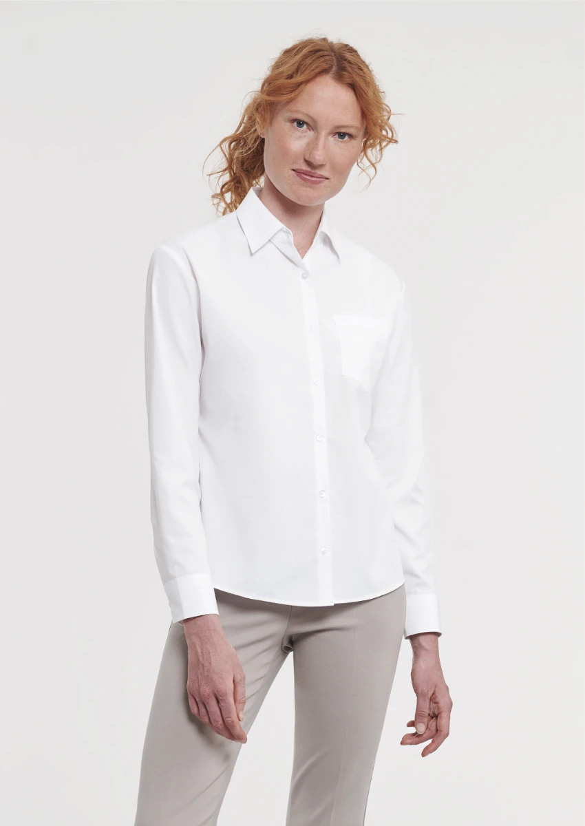 Russell Ladies Poly-Cotton Longsleeve Poplin Blouse