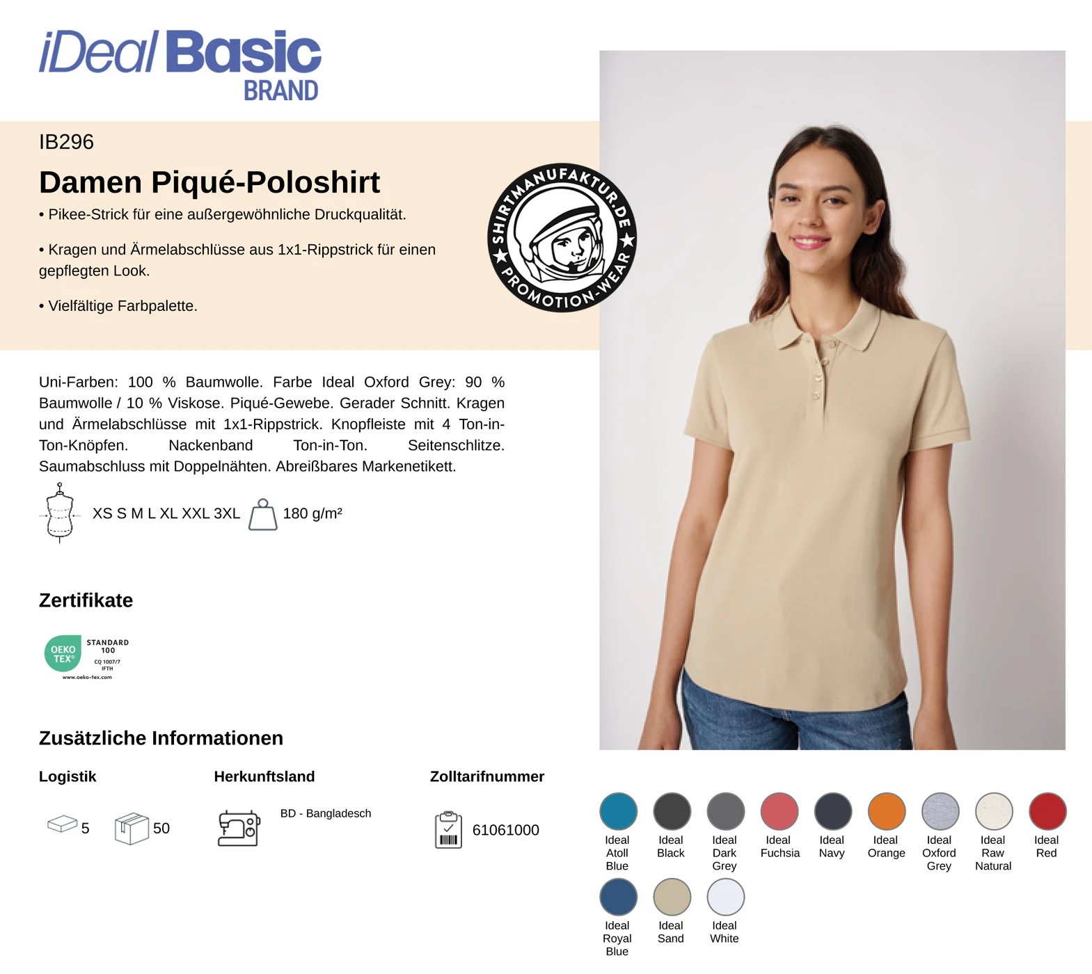 Ideal Basic Ladies Piqué 180 Polo