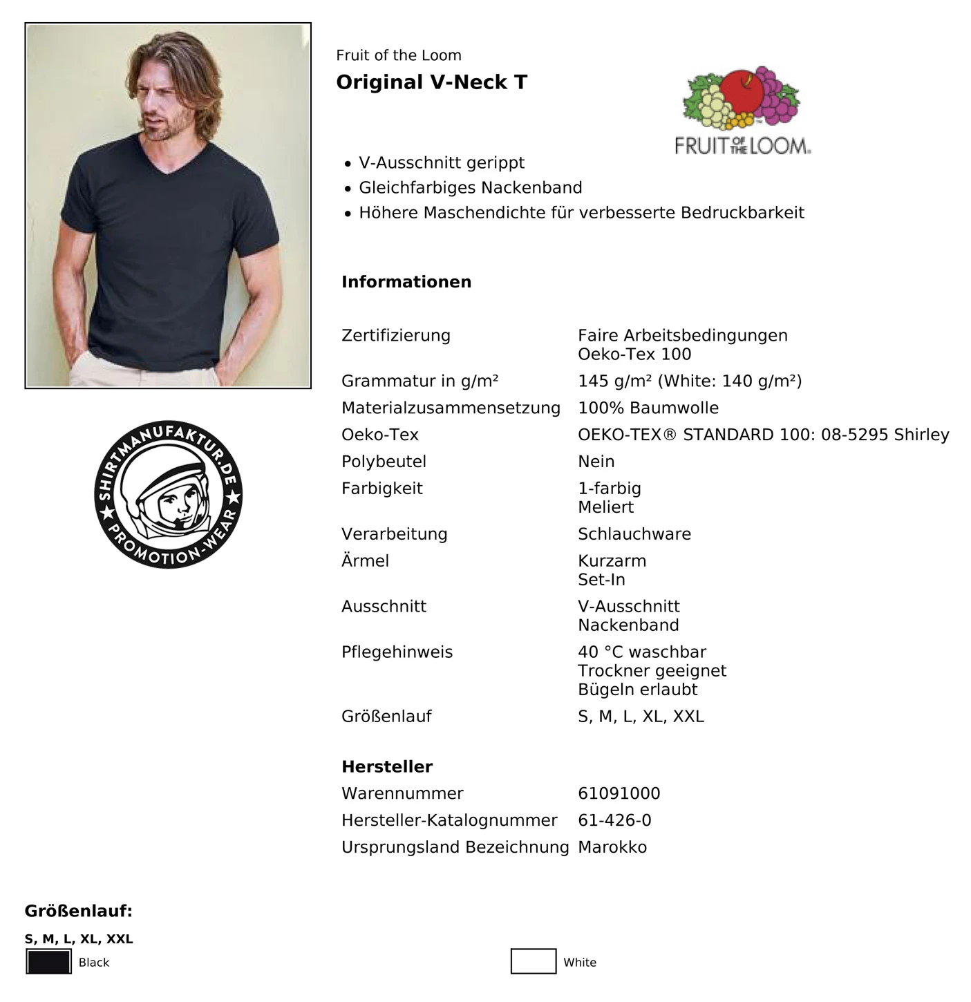 Fruit of the Loom Original V-Neck T
