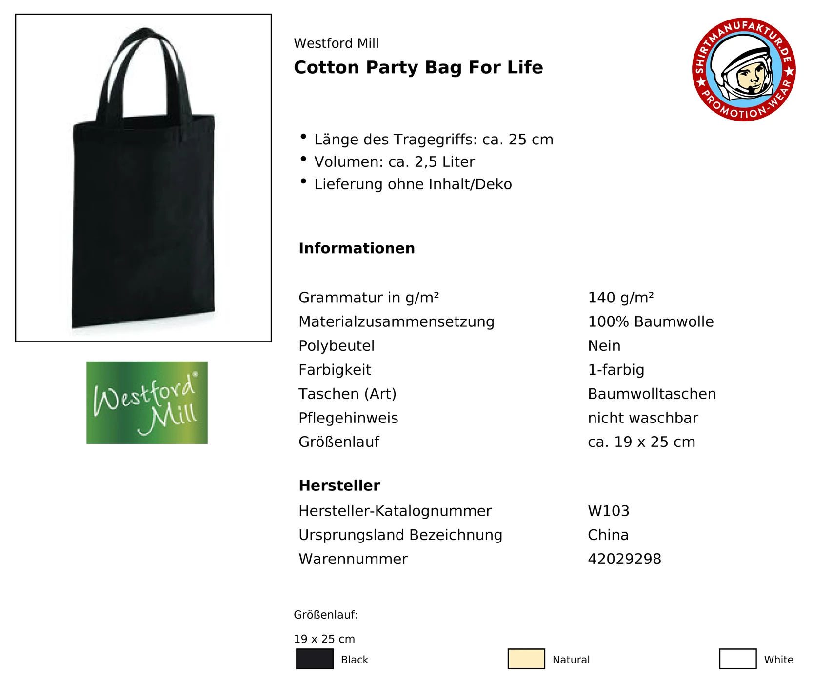 Westford Mill Cotton Party Bag For Life